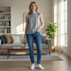 Athleta Grey‎ Heathered Mock Neck Sleeveless Top Women's Size S